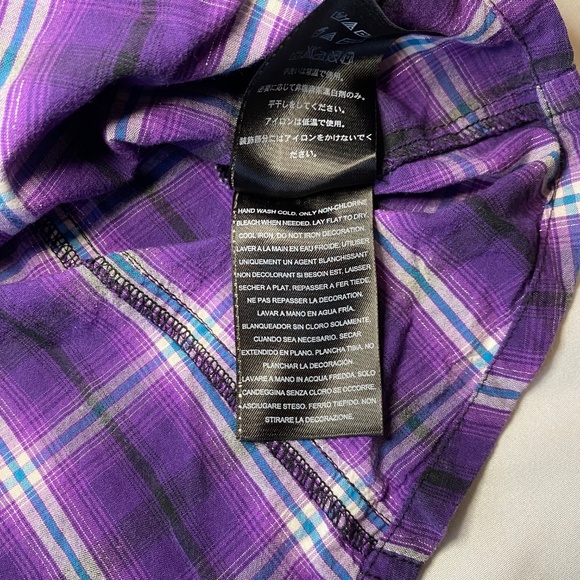 Guess Purple‎ Plaid Button Down Shirt 3/4 Sleeve  M - Picture 9 of 11
